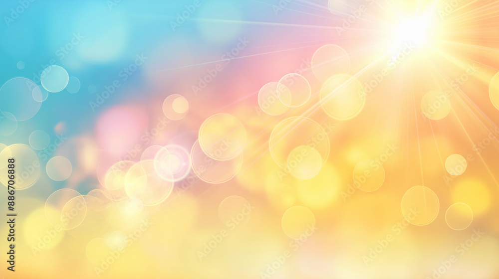 A bright yellow sun is shining through a bunch of colorful circles A bright yellow sun is shining through a bunch of colorful circles