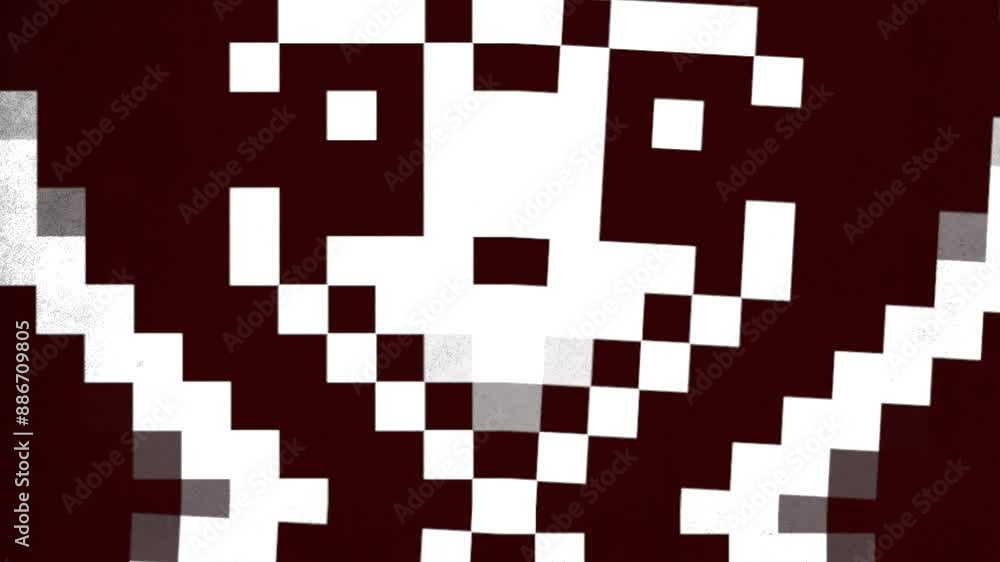 A pixelated face with eyes, nose, and mouth made up of white squares. The face is staring to the right, created by small squares of various colors A pixelated face with eyes, nose, and mouth made up of white squares. The face is staring to the right, created by small squares of various colors