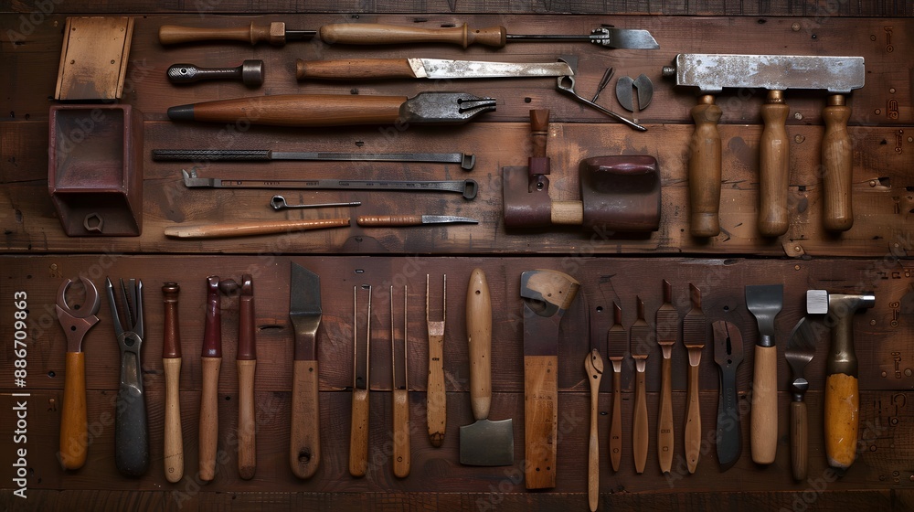 Set of carpenter's tools on wooden background. Set of carpenter's tools on wooden background.
