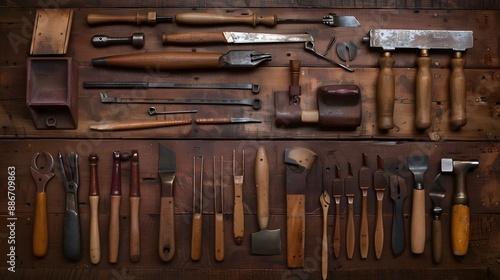 Set of carpenter's tools on wooden background. 