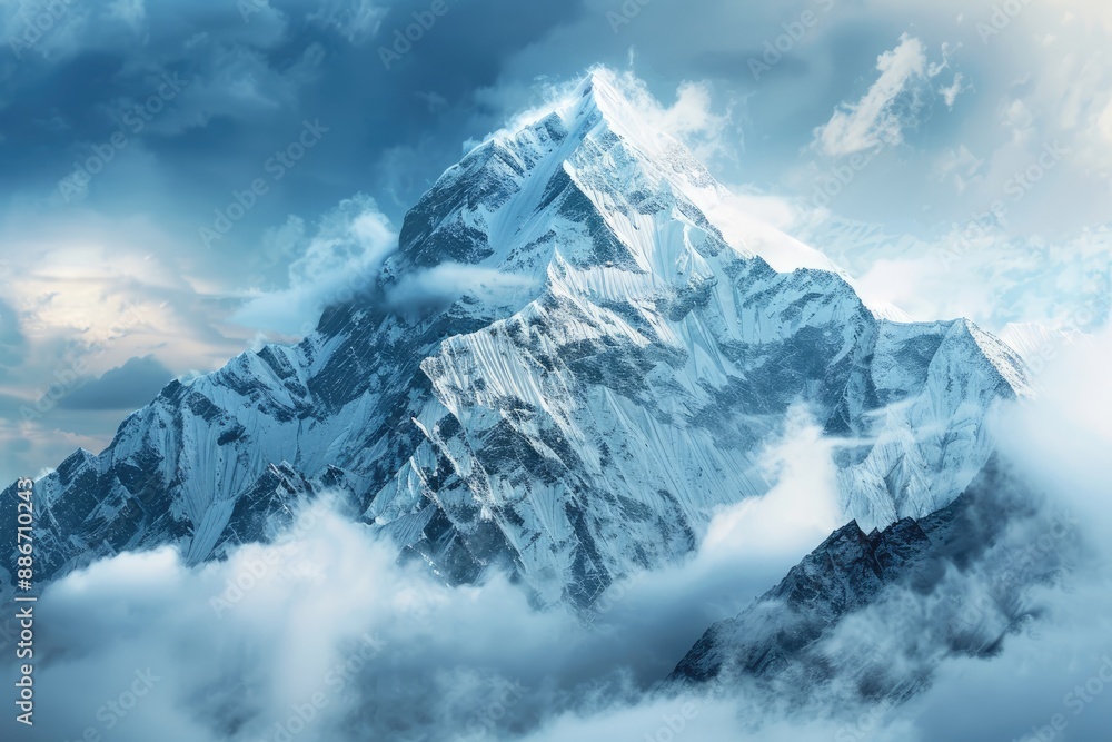 Obraz premium Majestic Mountain Peak Emerging from Clouds