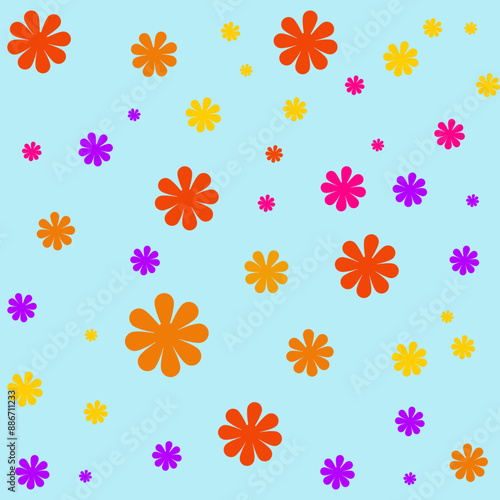 Spring time and blooming, on the skyblue background with abstract flowers.