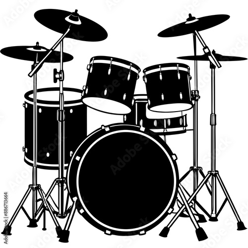 black flat drum kit black silhouette vector