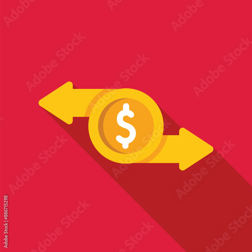 Money transfer concept with rotating arrows around dollar coin, financial transaction symbol, currency exchange service logo