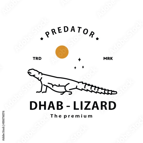 vintage retro hipster dhab lizard logo outline monoline art icon	