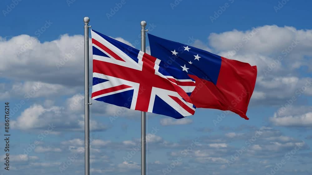 Samoa and United Kingdom flags flying together, video concept of the relationship, two country cooperation concept Samoa and United Kingdom flags flying together, video concept of the relationship, two country cooperation concept