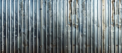 Galvanized steel panels with a ridged texture used on a building exterior as a background wallpaper or copy space image