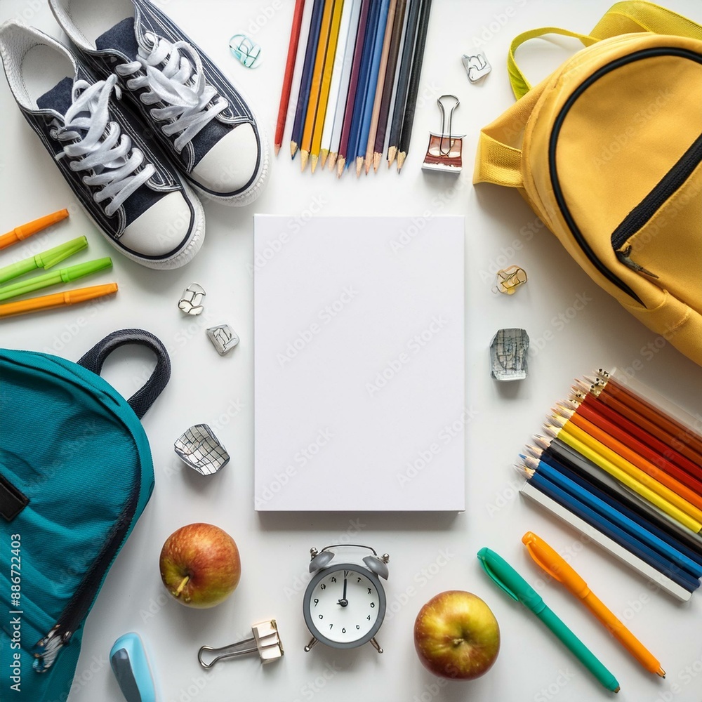back to school flat lay with backpacks and shoes back to school flat lay with backpacks and shoes