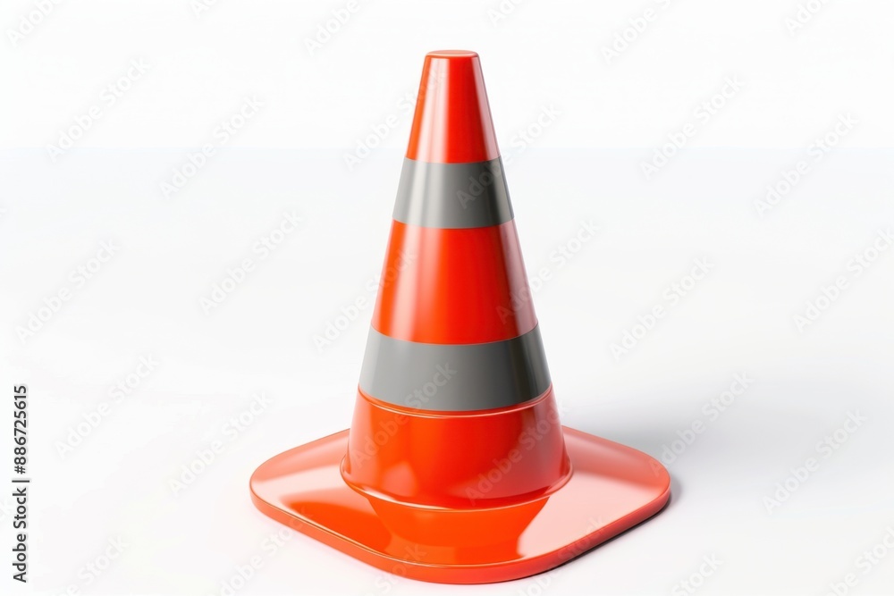 Safety cone depicted in minimalist 4k 3D render for driver, emphasizing construction safety on isolate white background Safety cone depicted in minimalist 4k 3D render for driver, emphasizing construction safety on isolate white background