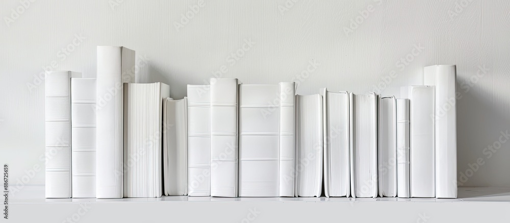 White hardcover books displayed against a white background creating a copy space image White hardcover books displayed against a white background creating a copy space image