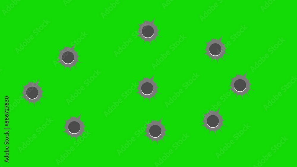 Gun Bullet Holes on Green Screen Animation. Gun Bullet Holes on Green Screen Animation.