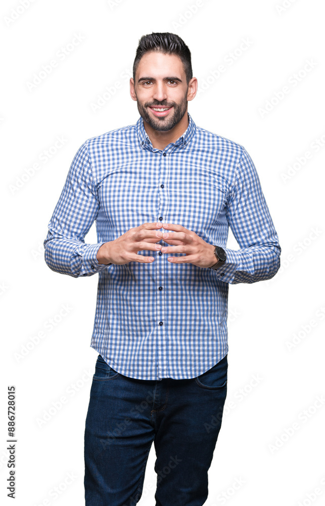 Young handsome man over isolated background Hands together and fingers crossed smiling relaxed and cheerful. Success and optimistic Young handsome man over isolated background Hands together and fingers crossed smiling relaxed and cheerful. Success and optimistic