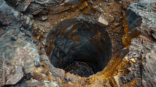 Bore hole for the rock sample for chemical analysis photo