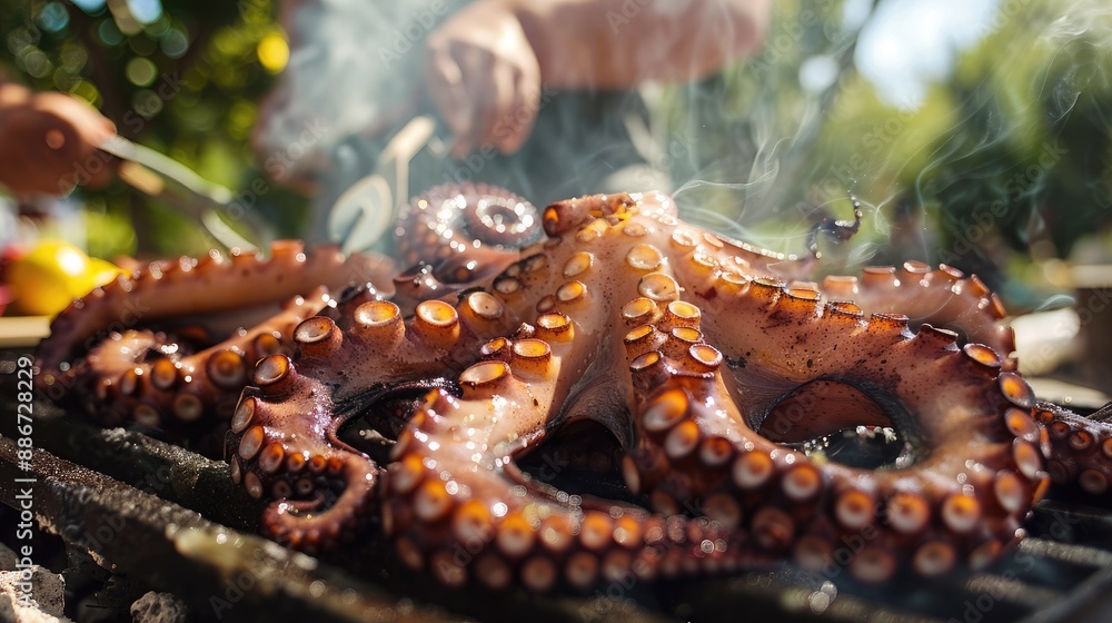 Summer barbecue with octopus in the camping in Puglia Summer barbecue with octopus in the camping in Puglia
