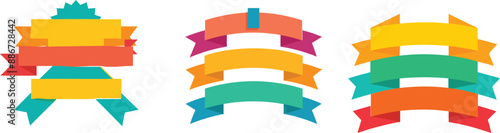 Colorful Vector Ribbon Banners. Set of Ribbons Banners with Label, Tag and Quality Badges. Banners set and colorful Ribbon, isolated on white background. Ribbon Banner in modern simple flat design 