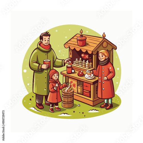 Family travel winter concept vector illustration