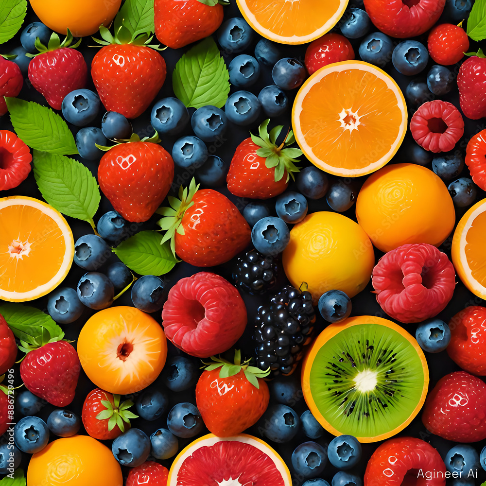 Orange, apple, kiwi, raspberry, and more fruits Orange, apple, kiwi, raspberry, and more fruits