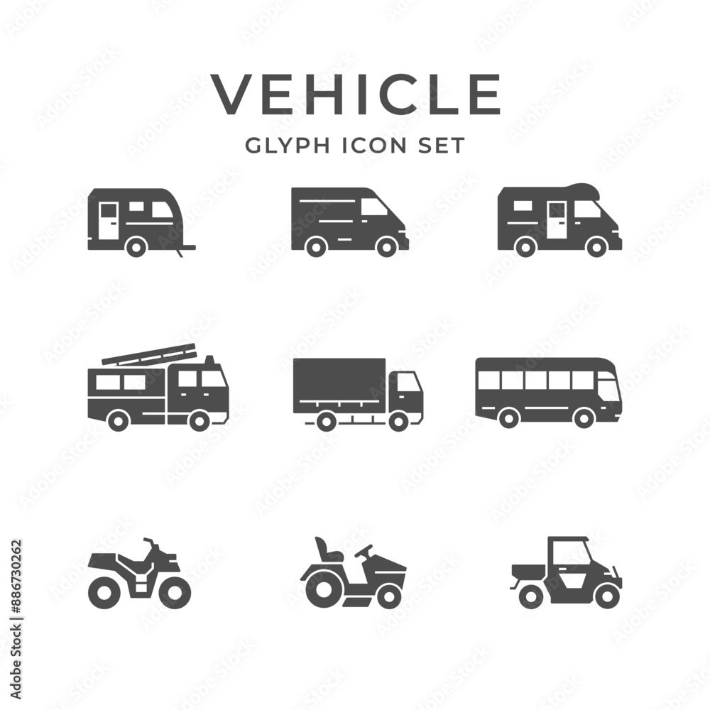 Set glyph icons of vehicle Set glyph icons of vehicle