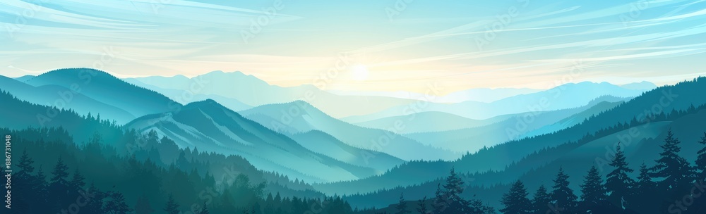Obraz premium Misty Mountain Landscape at Dawn