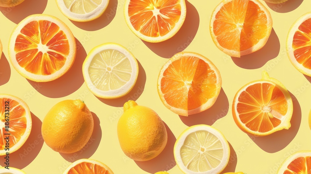 Orange fruit pattern illustration, delicious and nutritious summer food, highlighted in yellow Orange fruit pattern illustration, delicious and nutritious summer food, highlighted in yellow