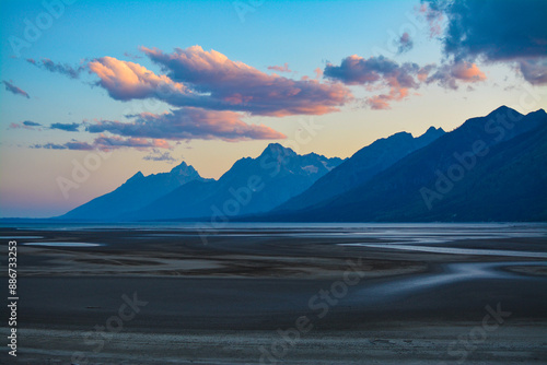 Yellowstone Lake lakebed at golden hour