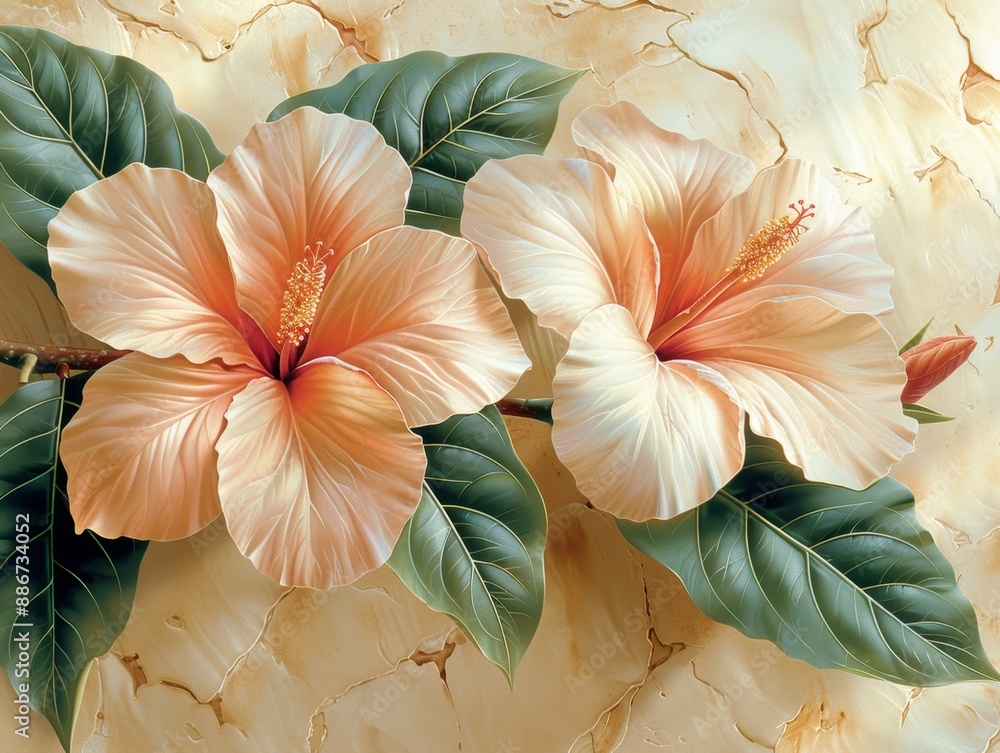 custom made wallpaper toronto digitalBeautiful Pink Flowers on Green Leaves, Tropical Floral Art