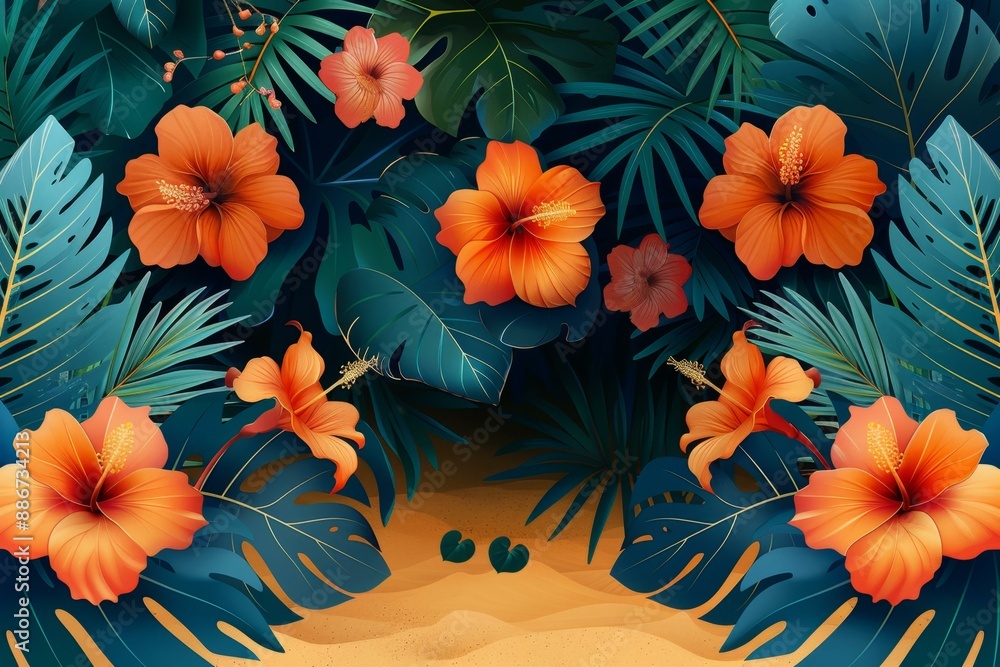 Tropical Flowers Illustration, Vibrant Flower Patterns for Design Tropical Flowers Illustration, Vibrant Flower Patterns for Design