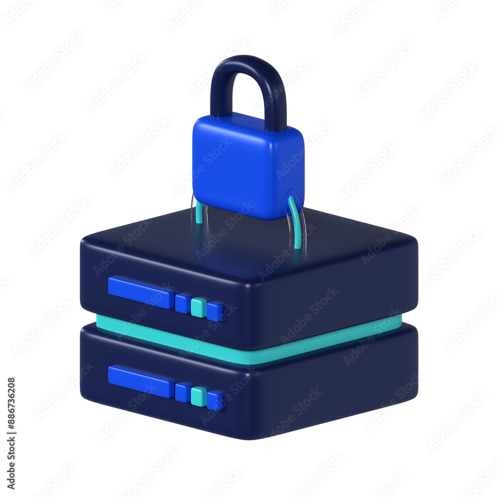 3D Database Lock Icon Illustration 3D Database Lock Icon Illustration