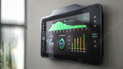 Smart Home Energy Control Touchscreen Panel with Graphs for Efficient Climate Management