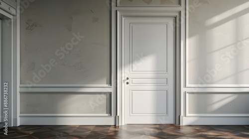 Room design interior with closed door.