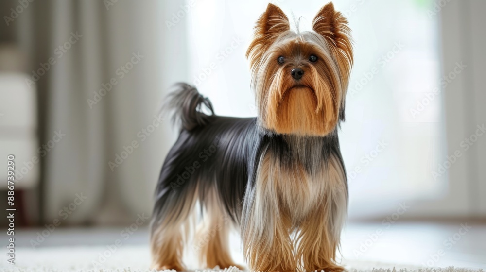 Naklejka premium A Yorkshire Terrier dog standing alertly