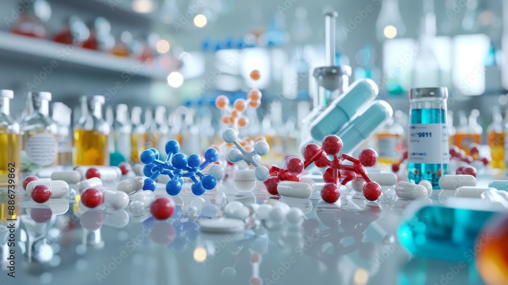 CuttingEdge Pharmaceutical Lab Molecular Models and Cellular Interactions CuttingEdge Pharmaceutical Lab Molecular Models and Cellular Interactions