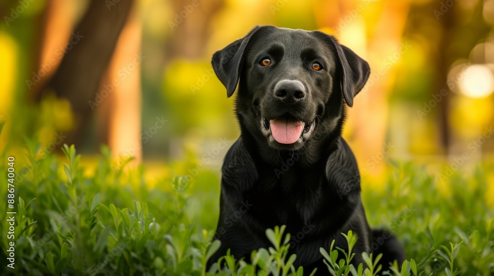 A Black Labrador Retriever sitting happily in a park A Black Labrador Retriever sitting happily in a park