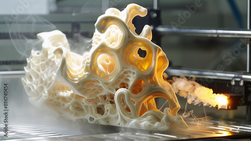 Modern 3D Printer with Distorted Output Mutating into Surreal Creation
