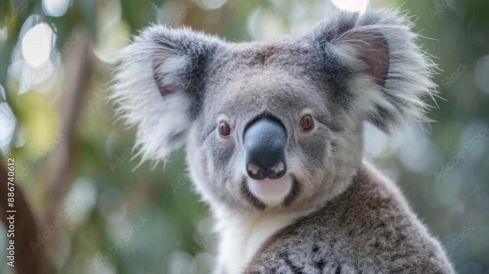 Male koala, with its fluffy ears, black nose Male koala, with its fluffy ears, black nose