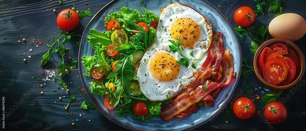 Nourishing meal with bacon, eggs, and salad Generative AI Nourishing meal with bacon, eggs, and salad Generative AI