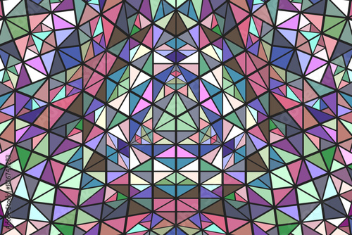 Polygonal abstract dynamic geometrical triangle pattern mosaic web background - circular hypnotic colorful vector graphic