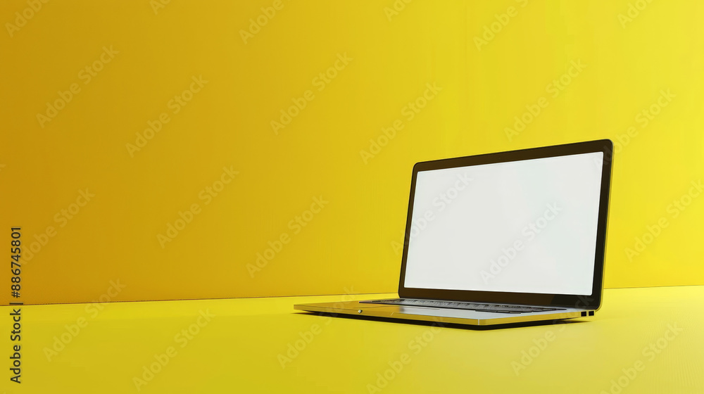 laptop with blank screen on yellow background laptop with blank screen on yellow background