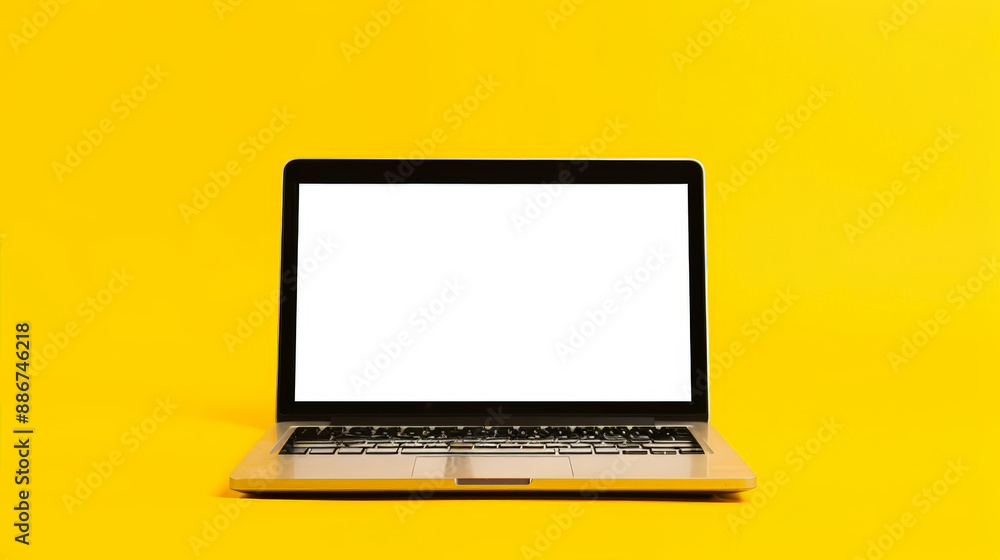 laptop with blank screen on yellow background laptop with blank screen on yellow background