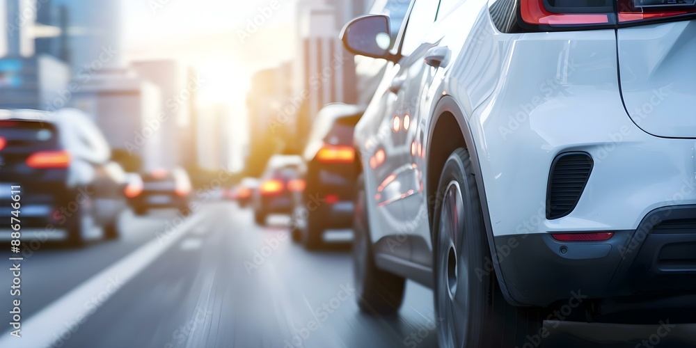 Fototapeta premium Ebikes and electric cars speeding past emitting futuristic glow. Concept Future Transportation, Electric Vehicles, Eco-Friendly Commuting