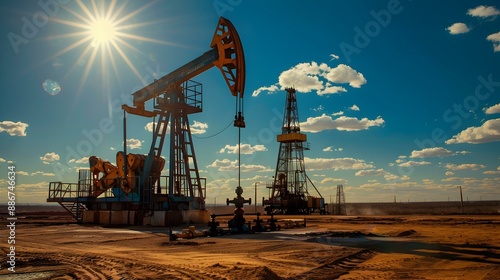 A drilling rig in an oil field picture