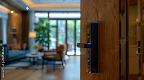 Modern Smart Door Lock in Contemporary Living Room Setting