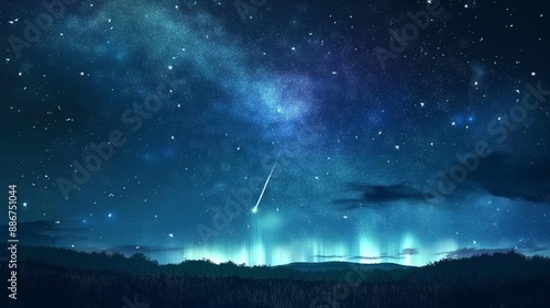 A starry night sky with a shooting star. Anime background. Anime sky. Anime wallpaper photo