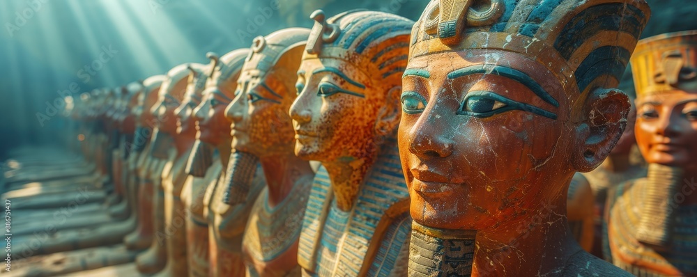 Ancient Egyptian Statues in a Sunlit Chamber, A Glimpse into History Ancient Egyptian Statues in a Sunlit Chamber, A Glimpse into History