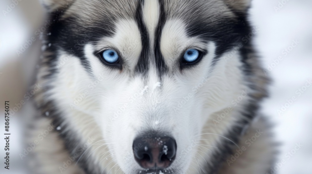 Siberian Husky, with its piercing blue eyes and distinctive markings highlighted Siberian Husky, with its piercing blue eyes and distinctive markings highlighted