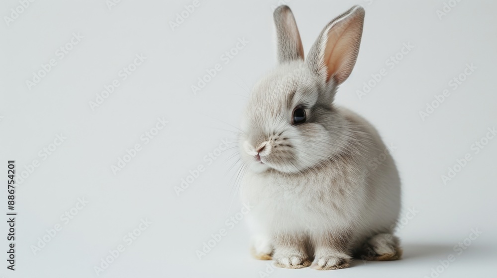 A fluffy rabbit sitting quietly on a clean white background A fluffy rabbit sitting quietly on a clean white background