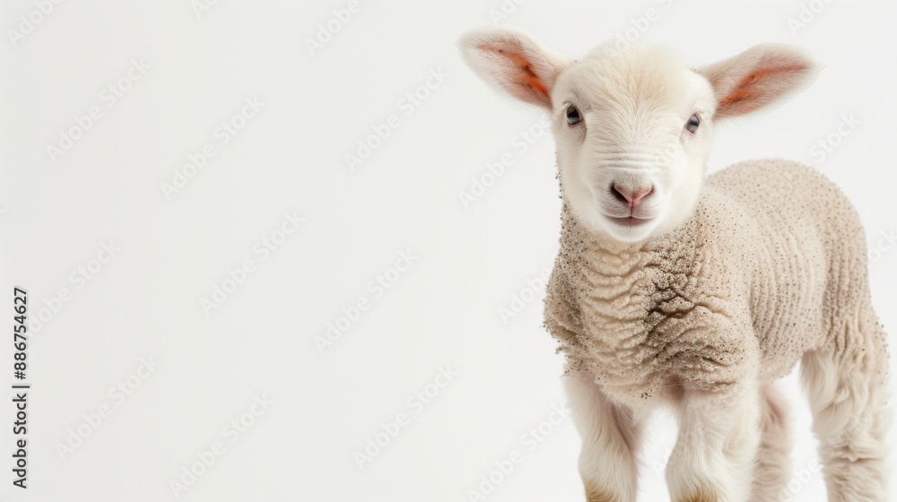 Fototapeta premium A cute lamb standing alone on a white background