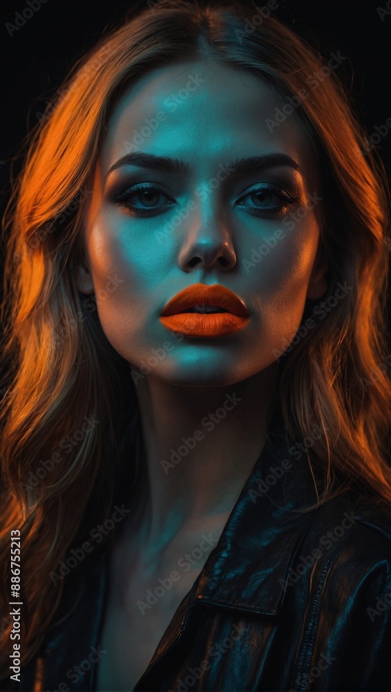 Portrait of a girl with dark hair and bright lips Portrait of a girl with dark hair and bright lips