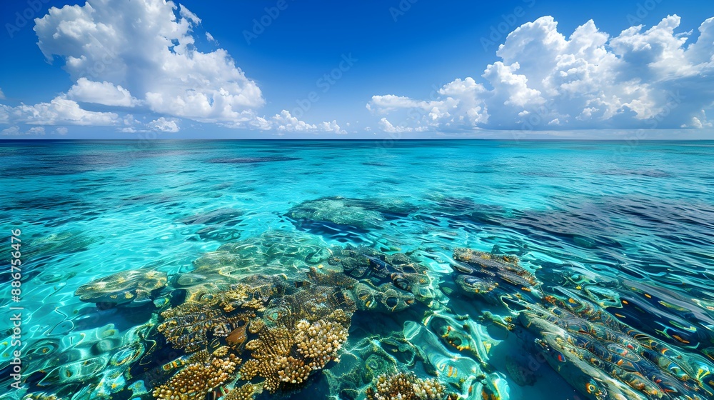 Coral reefs in turquoise water creating a bright Coral reefs in turquoise water creating a bright