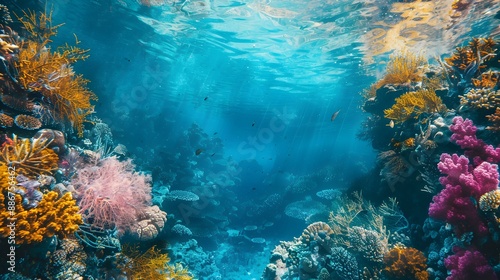 Coral reefs in turquoise water creating a bright image